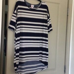 LuLaRoe Blue and White Short Sleeve Tee Nautical Stripes